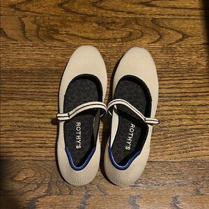 Rothy's Beige and Black Square Mary Jane Flats